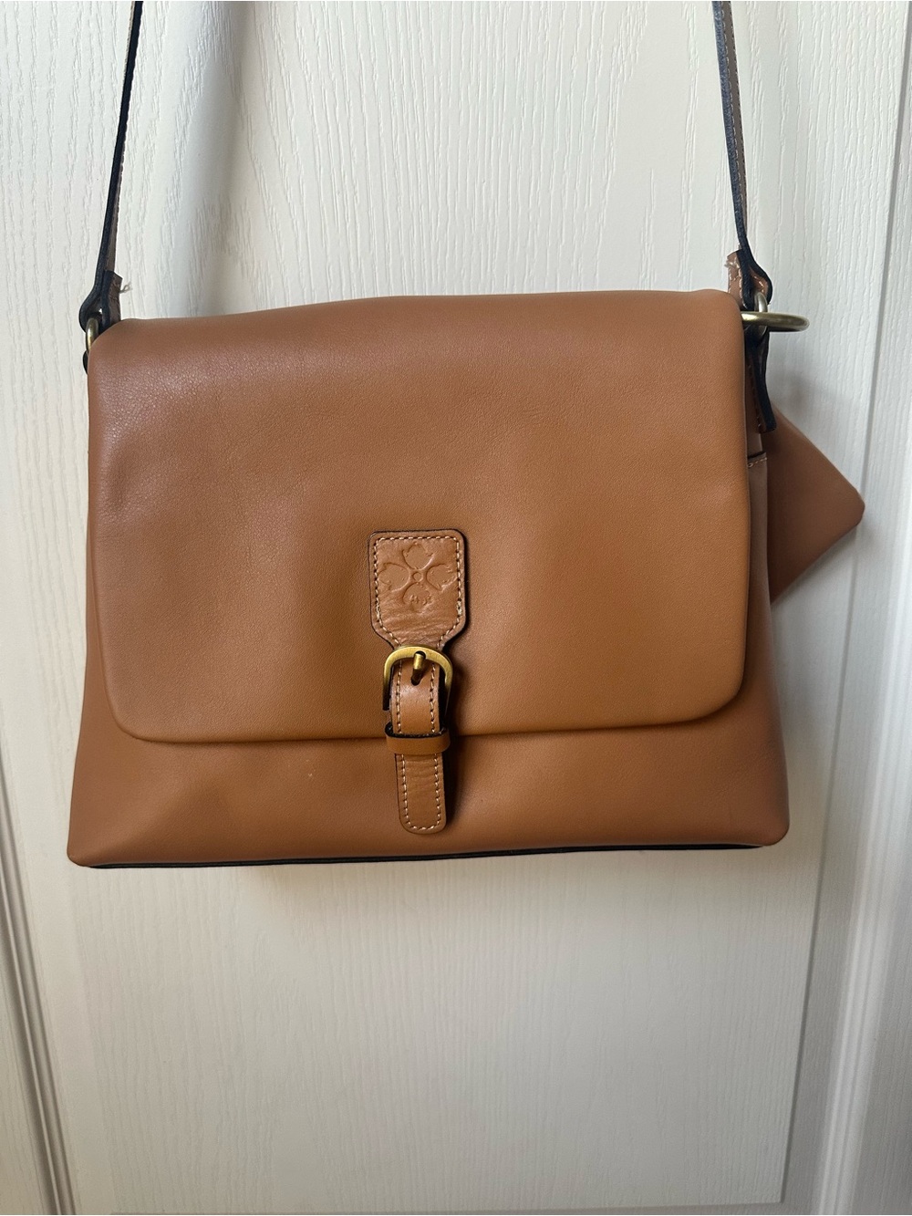 Patricia Nash Tan Leather Fold-Over Crossbody with Buckle